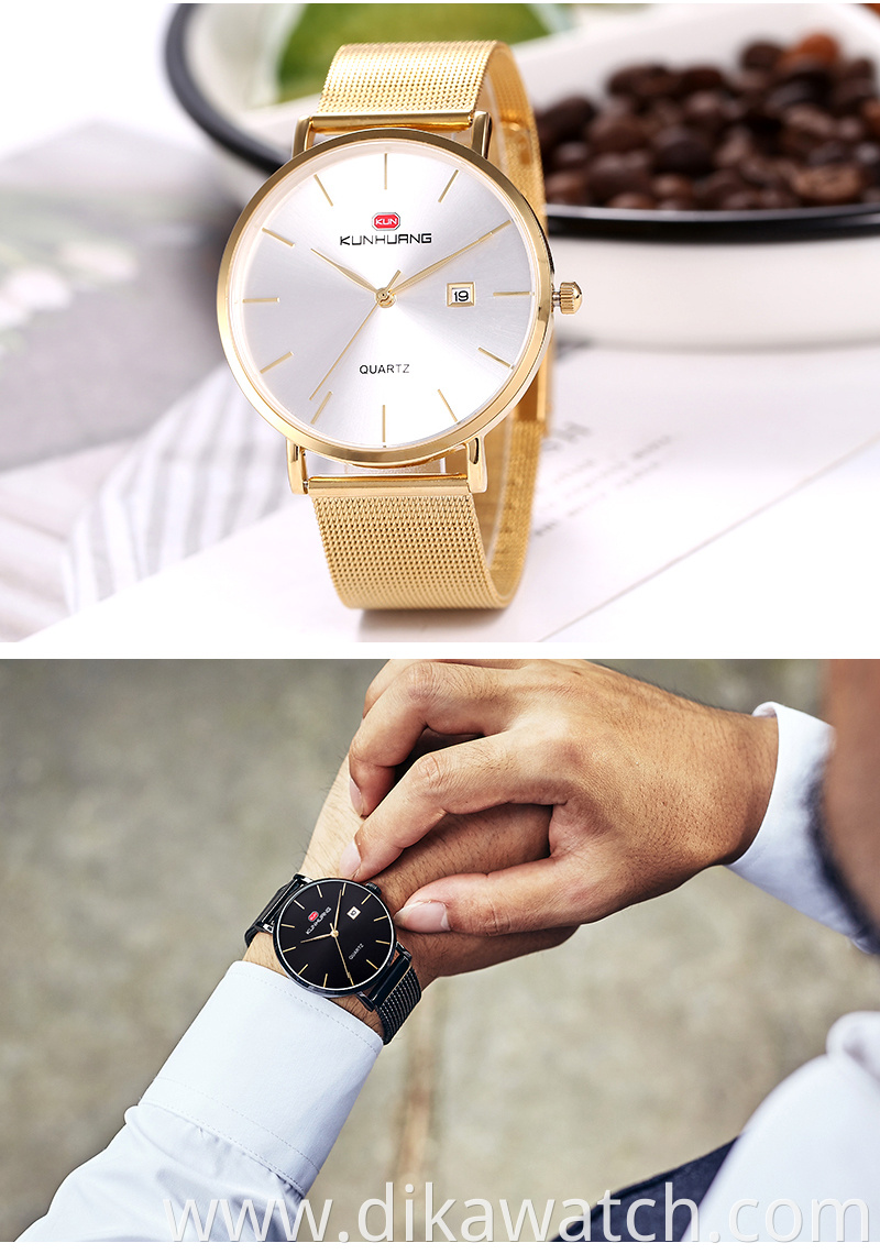 2019 KH Classic Men's Watch Slim Calendar Waterproof Watch Quartz Student Shaking Gift WristWatch 1004